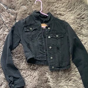 Hollister black cropped denim jacket